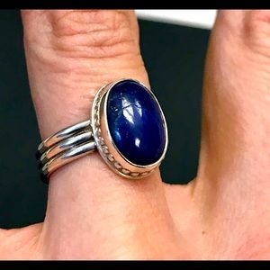 960’s Vintage Dark Blue Onyx Sterling Silver ring.